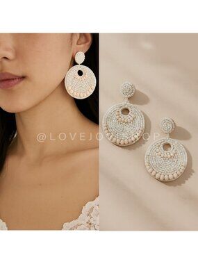 Earrings | Lilo Blush & Off White Beaded Statement Drops | Artisan Luxe